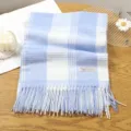 Blue and white plaid winter scarf with fringe, soft cashmere feel daily fashion accessory. - 27