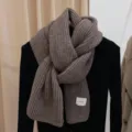 Bufanda de punto marrón para mujer invierno gruesa cálida color sólido acanalada suave acogedora cuello - Rosa empolvado