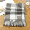 Classic grey and white plaid winter scarf with fringe tassels, cozy cashmere feel accessory. - 18