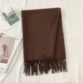 Cozy brown winter knitted scarf with elegant fringe design, warm and soft daily fashion wear. - Dark Coffee
