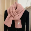 Bufanda corta de invierno rosa de punto para mujer, calentador de cuello cálido y acanalado. - Rosa