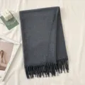 Solid haze blue winter thick warm women scarf, versatile cozy knit fringe shawl neck warmer. - Dark Gray