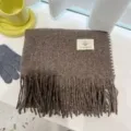 Brown textured winter scarf for women, cozy fringed thermal neck wrap, casual daily accessory. - Camel