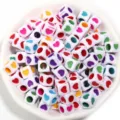 Close-up detail of colorful acrylic square heart beads, perfect for DIY jewelry making and crafts. - 6.7x6.7x6.7mm (Hole 4.2mm) / 100 Pieces/Pack / Mixed Color Heart Style