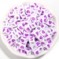 100pcs acrylic square heart beads purple cute DIY spacer beads for jewelry making accessories - 6.7x6.7x6.7mm (Hole 4.2mm) / 100 Pieces/Pack / Deep Purple Heart Style