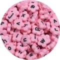 Pink flower shaped acrylic letter beads, colored alphabet loose beads for DIY jewelry making. - 100pcs Pack / Pink