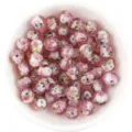 8mm gold sand glass beads pink floral loose beads for DIY handmade jewelry crafting details - Pink with Flowers Style