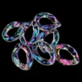 Detailed close-up of colorful translucent acrylic open jump rings for DIY accessories. - 30mm Transparent AB Plated / 20 Pieces/Pack