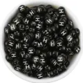 Black acrylic letter beads flat round single letter H for DIY bracelet jewelry making details. - Letter H / 100 Pieces Set