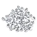 Detail view of white acrylic beads featuring assorted black heart star and flower patterns - 100 Pieces Per Pack (Approx Diameter 7mm) / Washed White Base with Black Pattern