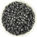 Black acrylic square letter beads with white alphabet print for DIY jewelry making. - 100 Pieces/Pack (4.5mm) / Letter B