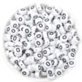 Cuentas de números redondas planas acrílicas blancas con impresión negra para joyería DIY. - Número 0 / Pack de 100 / Blanco