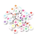 Colorful star acrylic beads detail view for DIY handmade jewelry crafting and bracelet making design. - 100 Pieces Per Pack (Approx Diameter 7mm) / Washed White Base with Colorful Stars