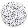 Cuentas de acrilico blancas planas redondas con numero negro 2 para hacer pulseras de joyeria diy. - Número 2 / Pack de 100 / Blanco