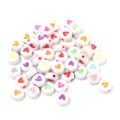 Acrylic colorful heart flat round beads detail view, perfect for DIY jewelry crafting and kids. - 100 Pieces Per Pack (Approx Diameter 7mm) / Washed White Base with Colorful Hearts