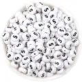 Cuentas planas redondas acrilico numero 5 detalle, blanco negro impreso accesorio pulsera. - Número 5 / 100 Unidades/Paquete / Blanco