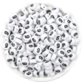 Acrilico plano redondo numero cuentas base blanca digito negro sueltas joyeria DIY - Número 9 / Pack de 100 / Blanco