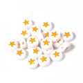 White flat round acrylic beads with yellow star pattern, DIY children jewelry spacer - 100 Pieces Per Pack (Approx Diameter 7mm) / Yellow Stars on White Base