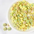 Acrylic flat round yellow smiley face beads 100pcs for DIY jewelry making accessories - 100 Pieces/Pack / Yellow Base with Colorful Designs