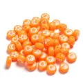 Acrylic colored flat round pattern beads, DIY children jewelry spacer beads for bracelets. - 100 Pieces Per Pack (Approx Diameter 7mm) / Orange Base with White Pattern