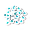 Acrylic white flat round star beads DIY spacer beads colorful charm bracelet jewelry making. - 100 Pieces Per Pack (Approx Diameter 7mm) / Lake Blue Stars on White Base