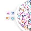 Colorful acrylic flat round heart beads for DIY children bracelets and craft spacer jewelry making - 100 Pieces Per Pack (Approx Diameter 7mm) / White Base with Colorful Hearts
