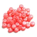Pink acrylic flat round spacer beads with white star heart patterns for DIY jewelry making. - 100 Pieces Per Pack (Approx Diameter 7mm) / White Patterns on Red