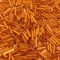 Perles de bugle en verre orange, perles de rocailles long argenté pour fabrication bijoux DIY. - Orange