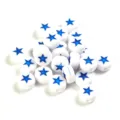 White acrylic flat round star beads for DIY jewelry making and bracelet crafting supplies. - 100 Pieces Per Pack (Approx Diameter 7mm) / Royal Blue Stars on White Base