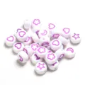 Acrylic colorful flat round pattern beads DIY children's educational spacer bracelet beads - 100 Pieces Per Pack (Approx Diameter 7mm) / White Base with Purple Pattern