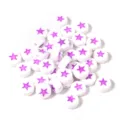 Acrylic white flat round beads with purple star pattern for DIY kids jewelry bracelet making - 100 Pieces Per Pack (Approx Diameter 7mm) / Purple Stars on White