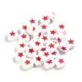 White acrylic flat round beads with red star pattern for DIY bracelet jewelry making - 100 Pieces Per Pack (Approx Diameter 7mm) / Red Stars on White Base