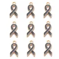 Pendentifs breloques en alliage de ruban de sensibilisation en émail noir pour bijoux DIY. - Lot de 10 / Or + Noir