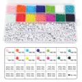 DIY colorful bead and letter bead set with 24-grid storage box for handmade jewelry making. - 28-Grid Seed Beads with Letter Beads and Elastic Cord