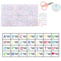 DIY 24-grid letter bead set with colorful alphabet beads, scissors, and elastic string for crafting. - 28-Grid Flat Round Letter Beads (White Base, Colored) & Accessories / White