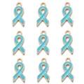 Vue detaillee des pendentifs ruban turquoise en alliage pour la creation de bijoux DIY. - Lot de 10 / Or + Bleu Clair