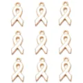 Pendentifs ruban de sensibilisation en émail blanc alliage doré pour bijoux de collier DIY - Lot de 10 / Or+Blanc