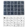 24-grid black letter beads storage box DIY handmade craft set with quantity chart details - 24-Grid Flat Round Letter Beads (Black Base, White) & Elastic Cord
