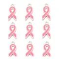Rosa Schleife Anhänger Legierung Brustkrebs Aufklärung DIY Schmuck Zubehör Anhänger Basteln - 10er Pack / Silber + Rosa