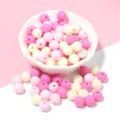 Acrylic round beads loose pink white DIY jewelry making accessories charm crafts - Girl Pink