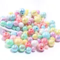 Colorful acrylic round beads with pearlescent finish, perfect for DIY jewelry making crafts. - Plated Light Multicolor Mix