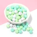 Acrylic round beads solid color DIY jewelry making accessories bulk pack for handmade crafts. - Cream Green