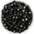 Acrylic flat round letter K beads black background white letter for DIY bracelet jewelry. - Letter K / 100 Pieces Set