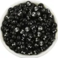 Detailed shot of black acrylic flat round letter beads with white letter Z for DIY bracelets. - Letter Z / 100 Pieces Set