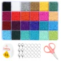 Kit de loisirs créatifs de 24 grilles de rocailles avec perles en verre, fil élastique et ciseaux. - 24 Grilles Perles de Rocaille + Accessoires (5)