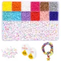 Kit de bricolage de perles colorees et de lettres a 24 grilles avec cordon et accessoires - Kit de 24 grilles de perles de rocaille, perles alphabet et fil élastique (1)
