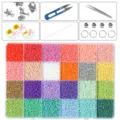 Kit de perles de rocailles 24 grilles DIY fabrication de bijoux avec accessoires ciseaux fil - 24 Grilles Perles de Rocaille + Accessoires (3)