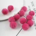 Hot pink furry pom-pom charms, DIY fluffy ball pendants for handmade earrings and jewelry. - Single Pack / Rose Red