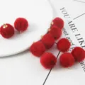 Red fluffy pom pom charms for DIY earrings, soft plush ball pendants with gold loops variant. - Single Pack / Red