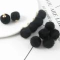 Black fuzzy pom pom charms with gold loops for DIY handmade earrings and jewelry making accessories. - Single Pack / Black